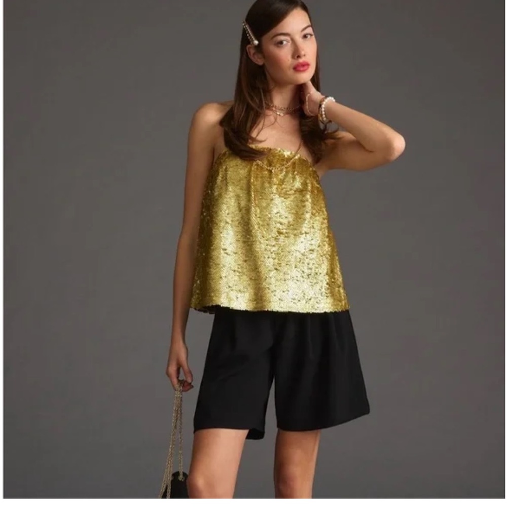 Anthropologie Gold Sequin Tube Top